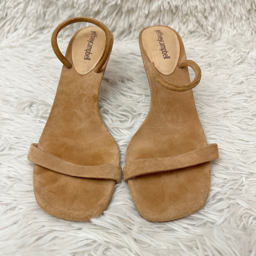 Jeffrey Campbell Tan Suede Open Square Toe Heel Sandals Size 8